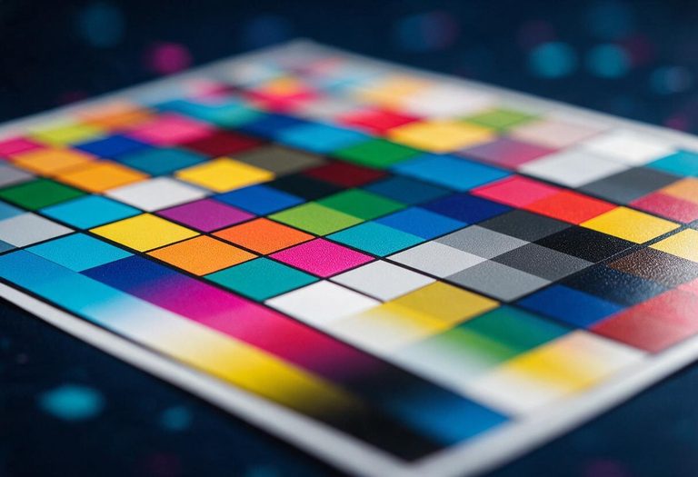 Detalle macro de una carta de color impresa con degradados CMYK