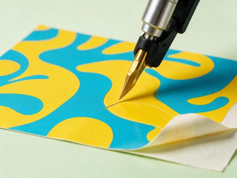 Plotter cortando el contorno de un vinilo impreso